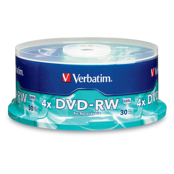 Verbatim DVD-RW 4.7GB 4X with Branded Surface - 30pk Spindle, BLUE/GRAY - 95179