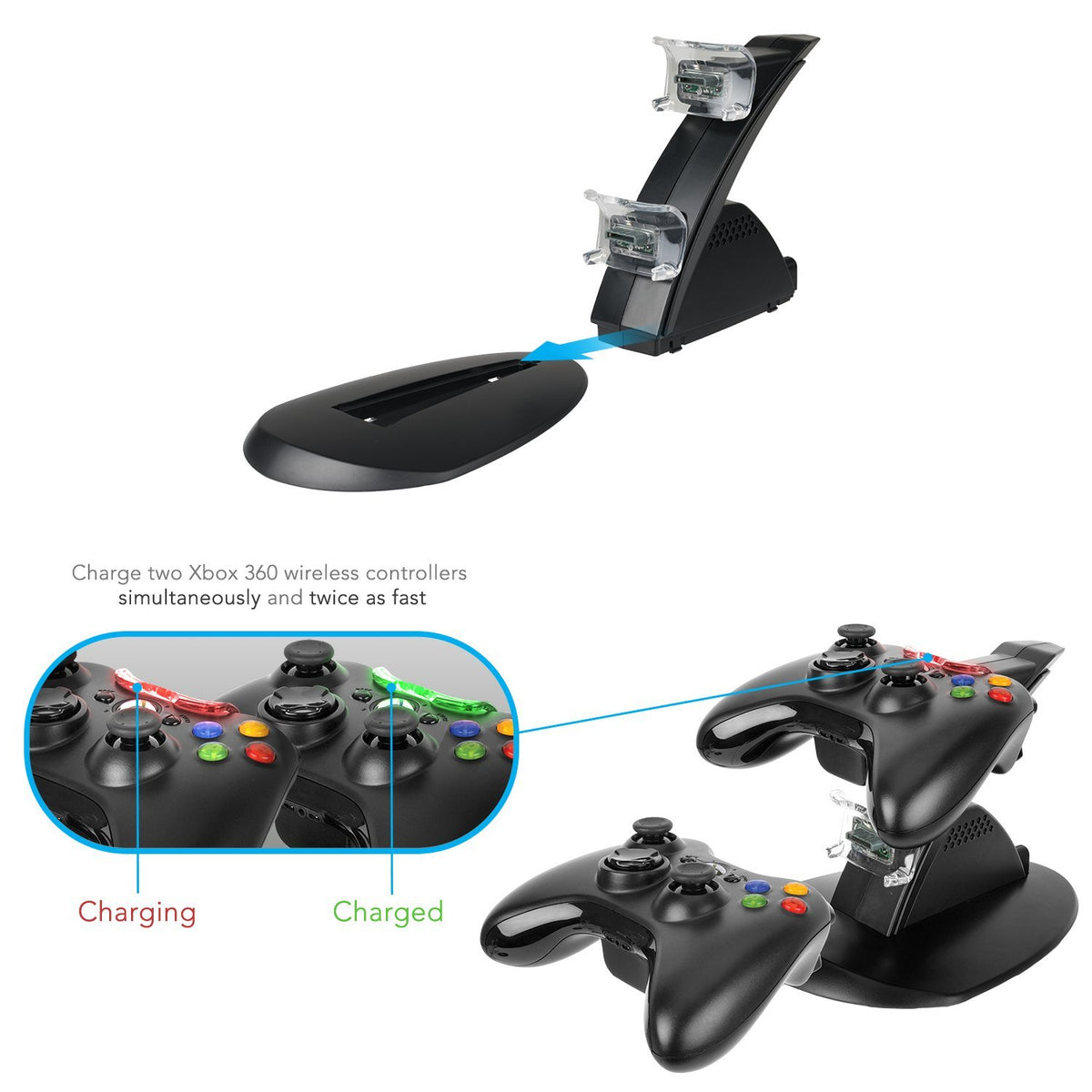 PDP Energizer Xbox 360 Power & Play Controller Charger with Rechargeable Battery Pack for Two Wireless Controllers Charging Station, 037-011-NA