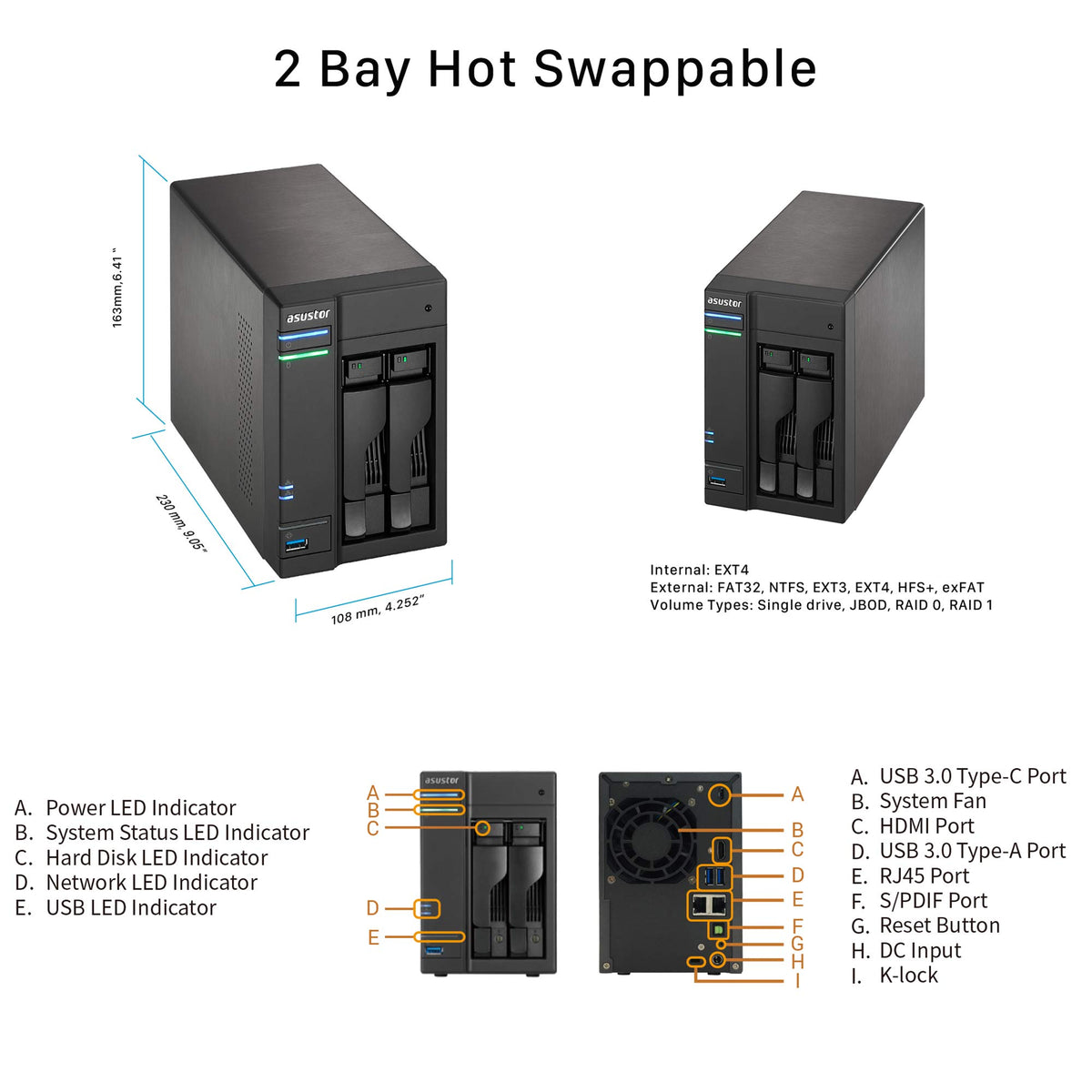 ASUSTOR AS6302T, 2 Bay NAS (Diskless) Intel Celeron Dual-Core 2.0GHz Processor, 2GB DDR3L RAM
