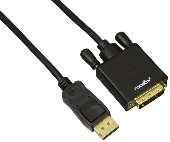 Rocstor Premium 6 Ft Displayport 1.2V to DVI Cable M/- DisplayPort 1.2V to DVI 3840x2160 @ 30Hz, Supports 2K, 4K @ 30Hz - DP 1.2V/DVI for Notebook, PC, Monitor, Video Device, TV, Projector, Graphics Card, HDTV - 6 Ft (2M) - Retail Pack - Gold Platted - 1