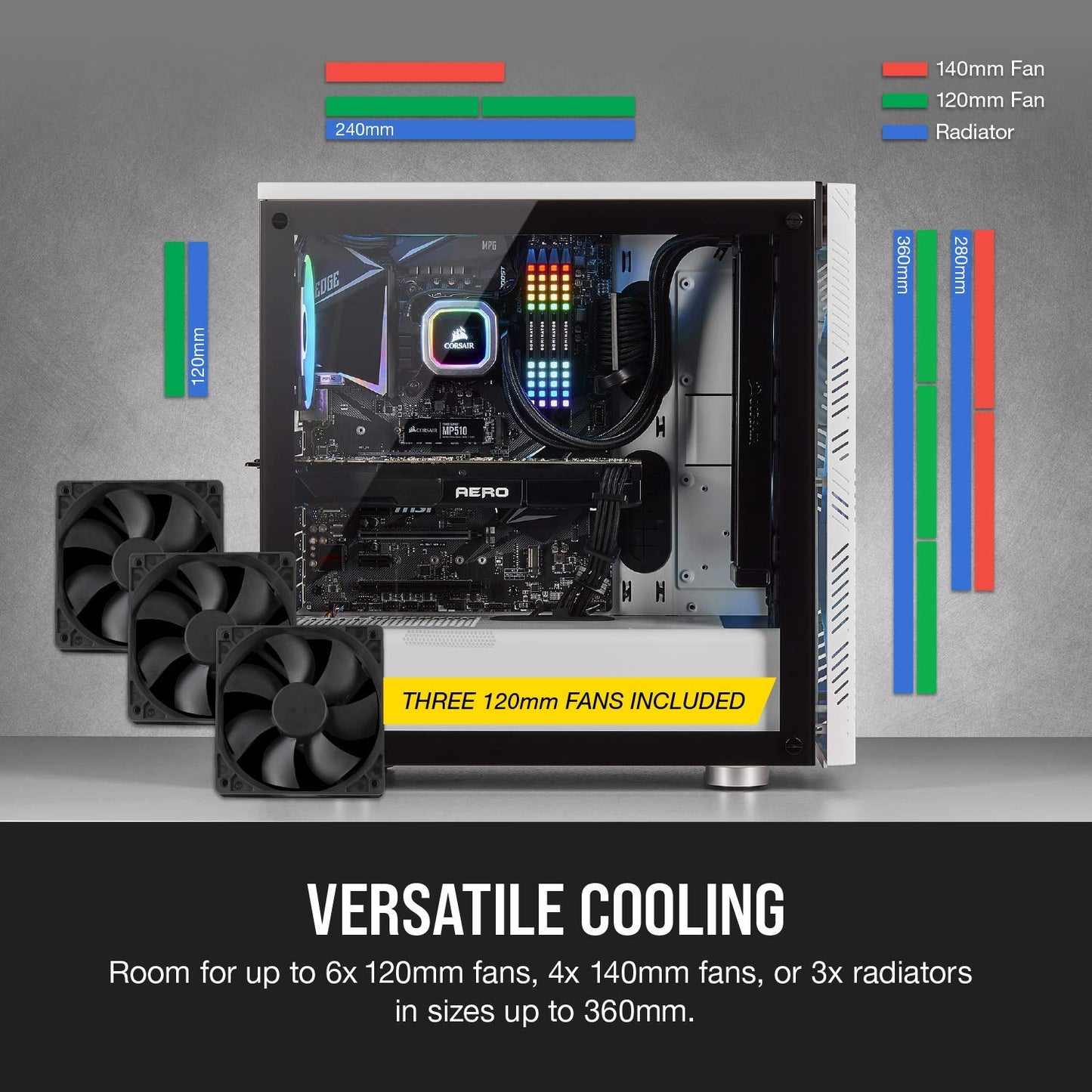 Corsair 275R Airflow Tempered Glass Mid-Tower Gaming Case, White