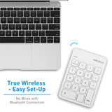Macally Wireless Bluetooth Numeric Keypad Keyboard for Laptop, Apple Mac iMac MacBook Pro/Air, iPad Windows PC, Tablet, or Desktop Computer Rechargeable 18 Key Slim Number Pad Numerical Numpad - White