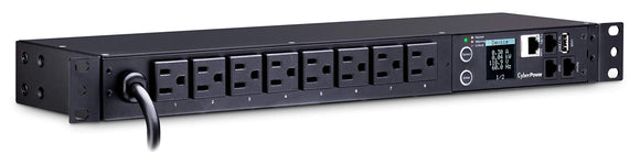 CyberPower PDU31001 Monitored PDU, 100-120V/15A, 8 Outlets, 1U Rackmount, Black