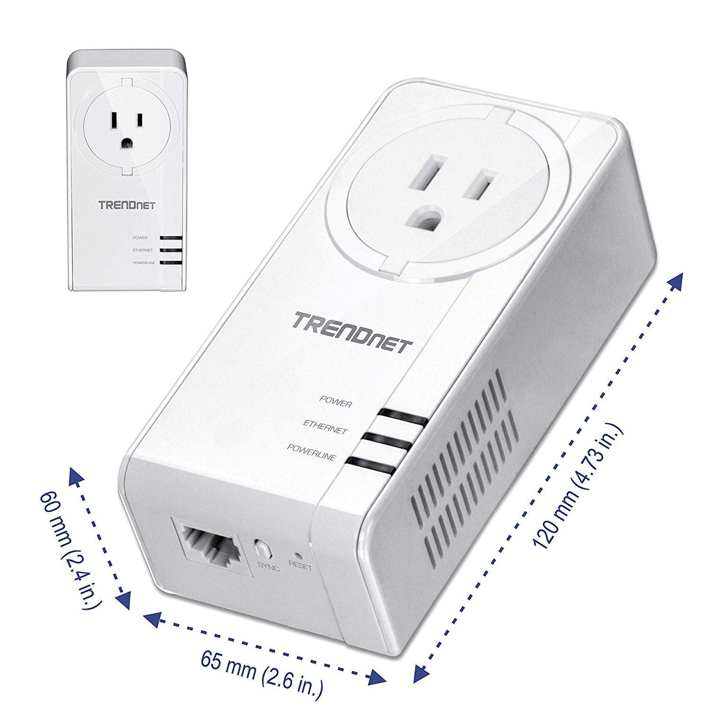 TRENDnet Powerline 1300 AV2 Adapter with Built-in Outlet Adapter Kit, Includes 2 x TPL-423E Adapters, IEEE 1905.1 & IEEE 1901, Gigabit Port, Range Up to 300m (984 ft.), TPL-423E2K