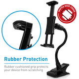Macally Flexible Gooseneck Tablet Holder, Clamp Mount Stand with Lazy Arm Phone Holder Clip, Black