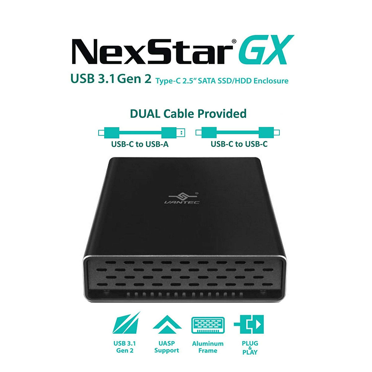 Vantec NexStar CX NST-200S2-BK 2.5-Inch SATA to USB 2.0 External Hard Drive Enclosure (Black)