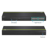 TRENDnet 16-Port Gigabit PoE+ Switch, 16 x Gigabit PoE+ Ports, TPE-TG160g, 246W PoE Power Budget, 32 Gbps Switching Capacity, Desktop Switch, Ethernet Network Switch, Metal, Lifetime Protection