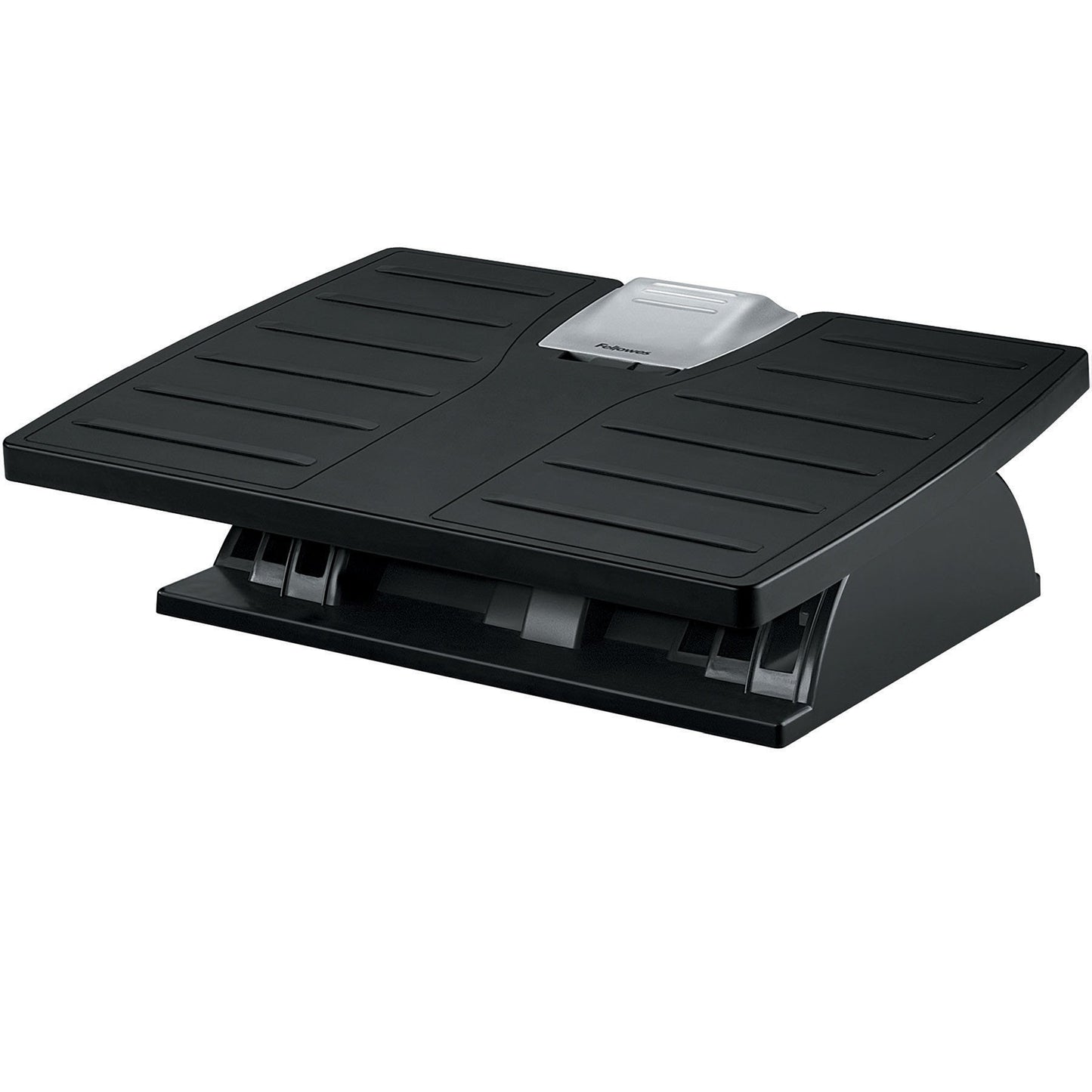 FELLOWES 8035001 Adjustable Locking Footrest w/Microban, 17 1/2 x 13 1/8 x 5 5/8, Black/Silver