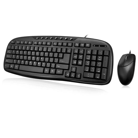 Adesso AKB-133CB - Keyboard and Mouse Combo, Wired, Desktop Keyboard, Ambidextrous Mouse, Multimedia Hotkeys - Compatible for Desktop/PC/Windows XP/7/8/10