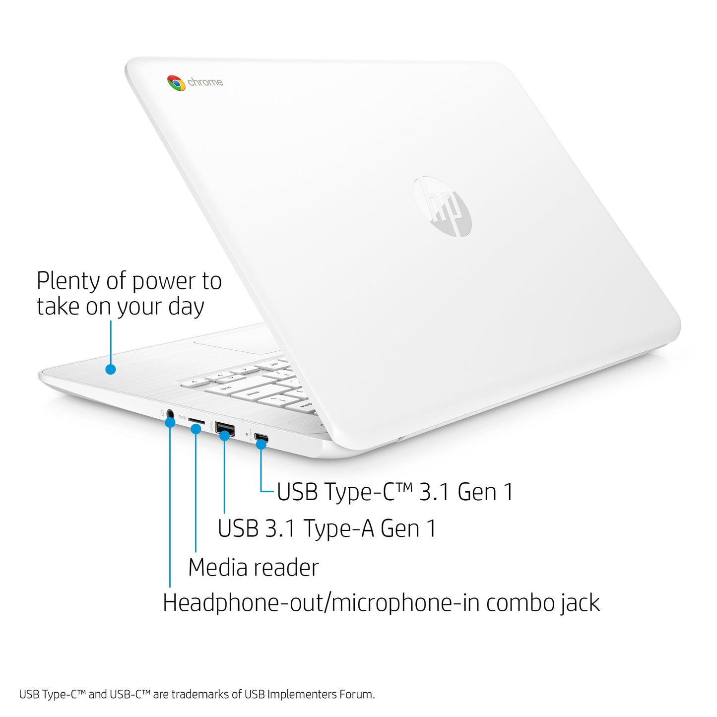 HP Chromebook 14-inch Laptop with 180-degree Hinge, Intel Celeron N3350 Processor, 4 GB RAM, 32 GB eMMC Storage, Chrome OS (14-ca050nr, White)