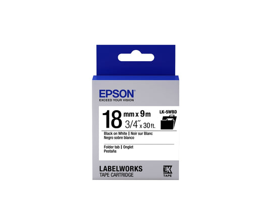 Epson LabelWorks Folder Tab LK Tape Cartridge 3/4", Black/White (LK-5WBD)