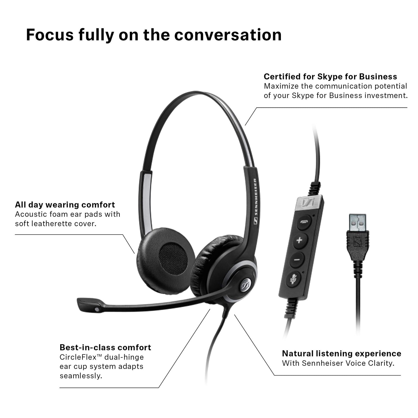 Samsung SC 260 USB MS II (506483) - Single-Sided Business Headset | for Skype for Business, Softphone, and PC | with HD Sound, Noise-Cancelling Microphone (Black)