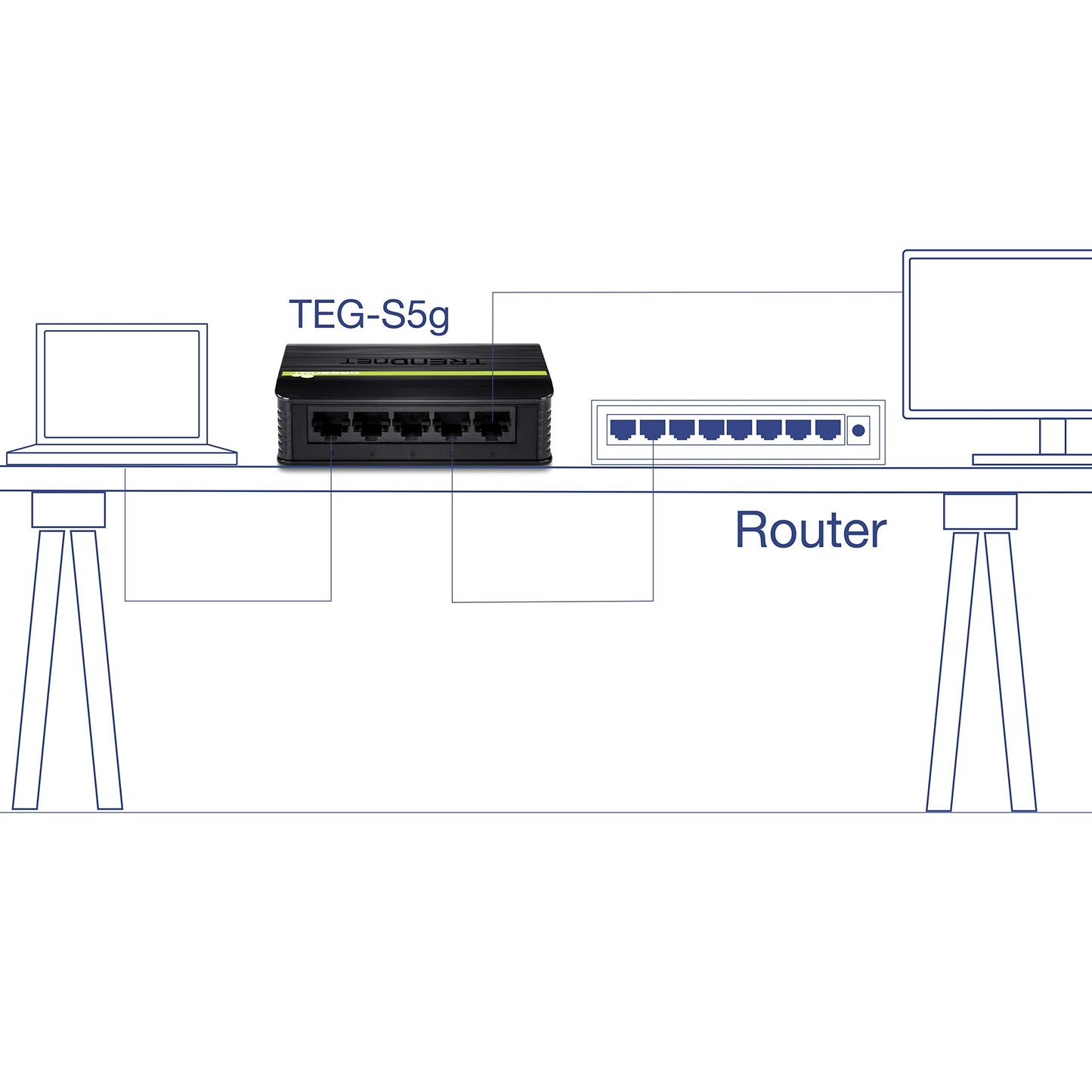 TRENDnet 5-Port Unmanaged Gigabit GREENnet Desktop Plastic Housing Switch, Plug & Play, 5 x Gigabit Ports, 10 Gbps, TEG-S5g
