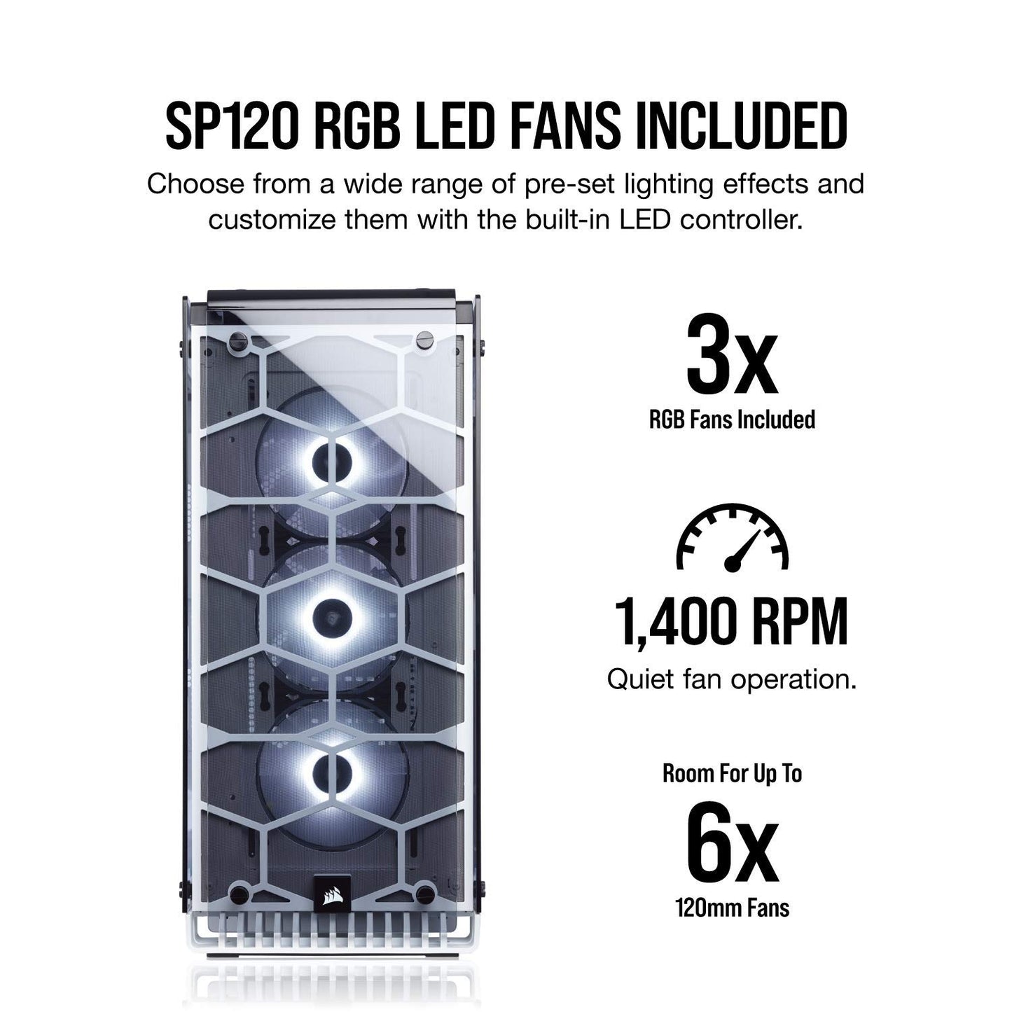CORSAIR CRYSTAL 570X RGB Mid-Tower Case, 3 RGB Fans, Tempered Glass - White (CC-9011110-WW)