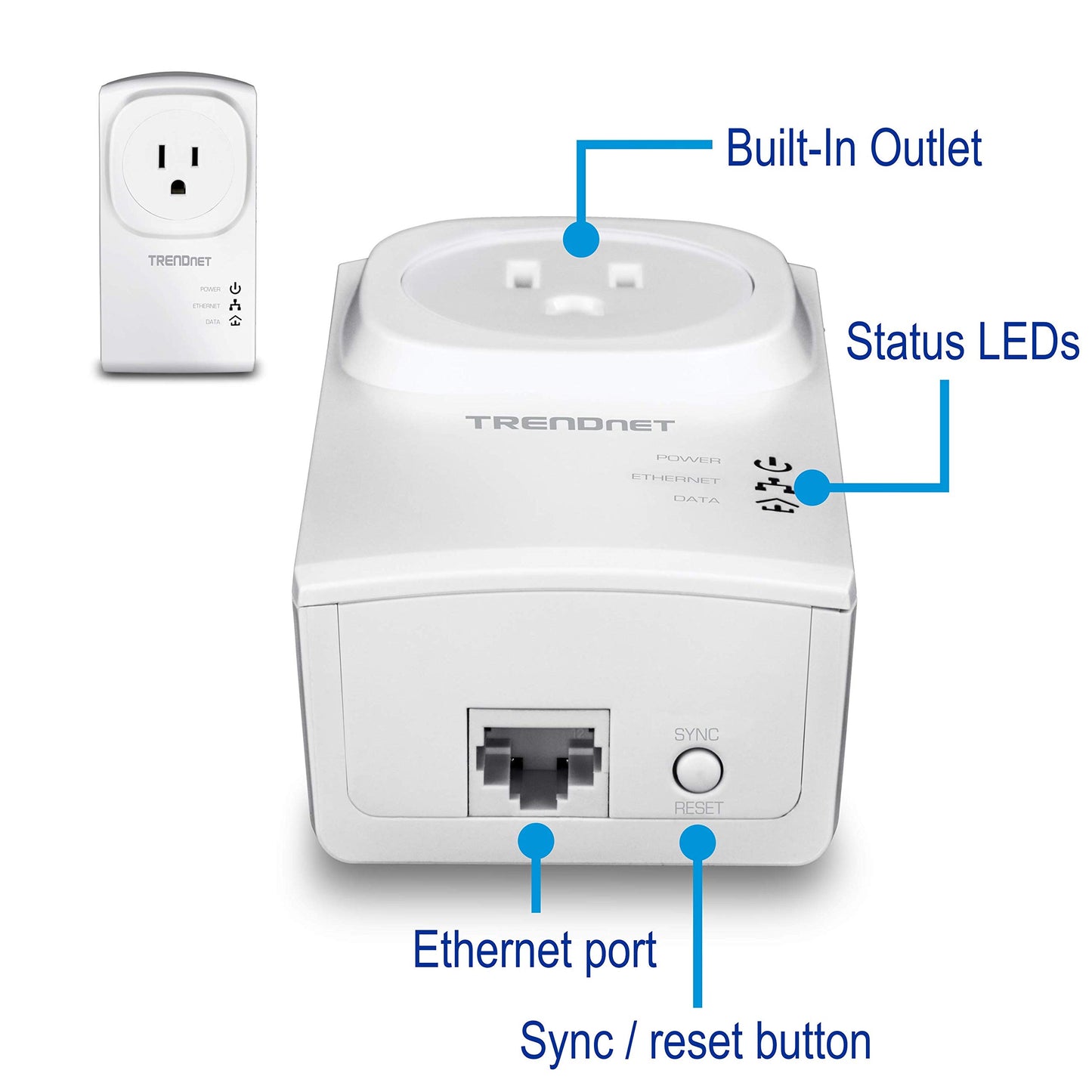 TRENDnet Powerline 500 AV Nano Adapter Kit with Built-in Outlet, with Power Outlet Pass-Through, Includes 2 x TPL-407E Adapters, TPL-407E2K