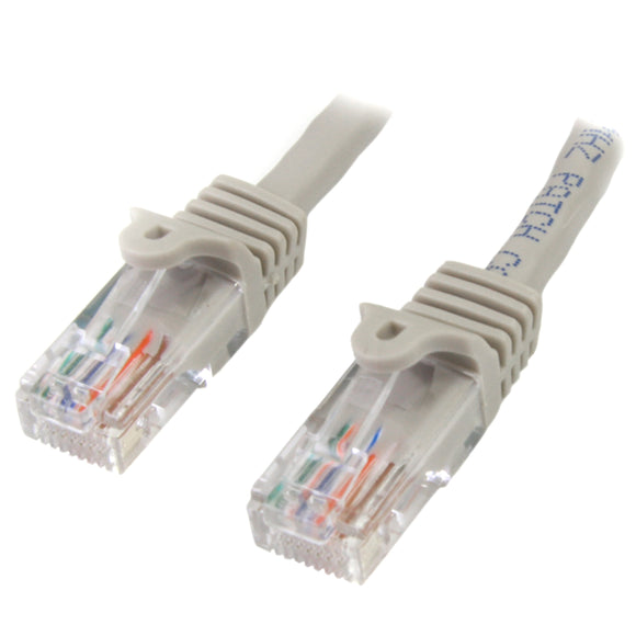 StarTech.com Cat5e Ethernet Cable - 15 ft - Gray- Patch Cable - Snagless Cat5e Cable - Network Cable - Ethernet Cord - Cat 5e Cable - 15ft (45PATCH15GR)