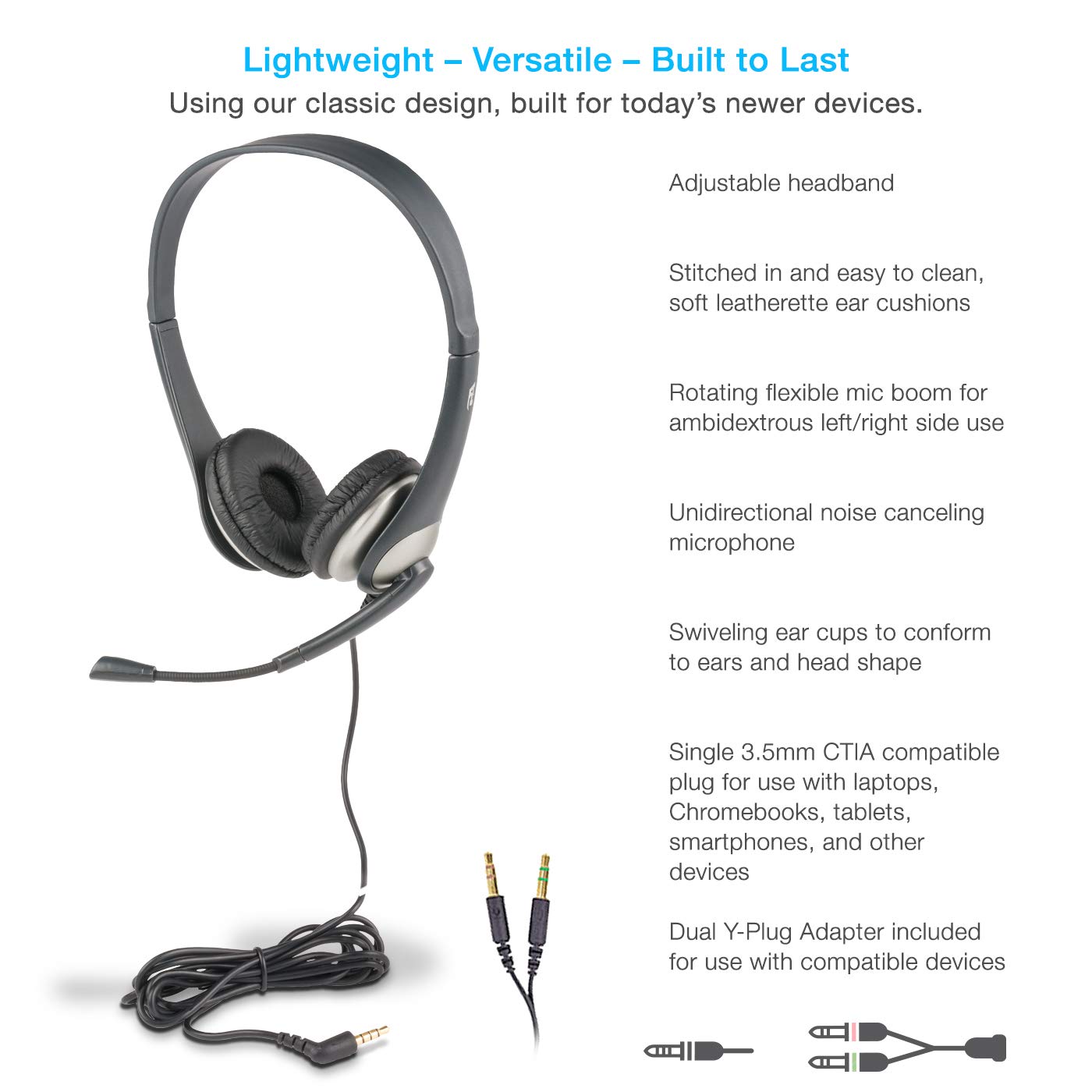 Cyber Acoustics Stereo Headset and Boom Mic with PC Y-Adapter (AC-204)