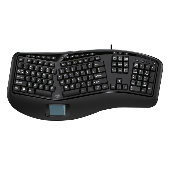 Adesso AKB-450UB - Ergonomic Keyboard with Built-in Touchpad, Wired, Multimedia Hotkeys, Split Keys Design, Built-in Palm Rest for Comfort - Compatible for PC & Windows XP/7/8/10