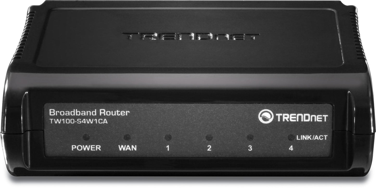 TRENDnet 4-Port Broadband Router, 4 x 10/100 Ports, Instant Recognizing, Plug & Play, Firewall Protection, TW100-S4W1CA