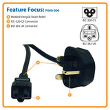 Tripp Lite P060-006 6 Feet Heavy Duty Power Cord C5 to BS-1363 UK Plug (Black)