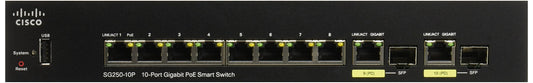 CISCO SYSTEMS Sg250-10P 10-Port Gigabit PoE Switch (SG25010PK9NA)