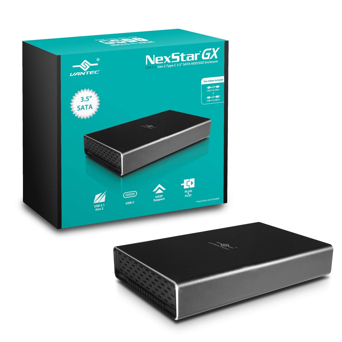 Vantec NST-371C31-BK NexStar Gx USB 3.1 Gen 2 Type-C 3.5" Sata HDD/SSD Enclosure, Comes with C to C and C to A Cable, Aluminum Casing, Black