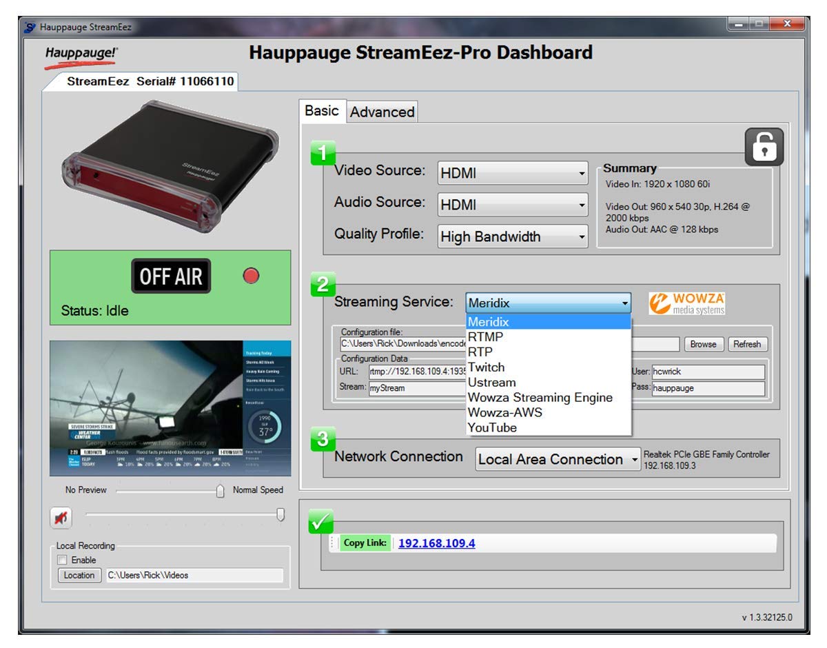 Hauppauge StreamEez-Pro Video Streaming HDMI Device for Broadcasting Live Events on The Internet with encoding 480i to 1080p
