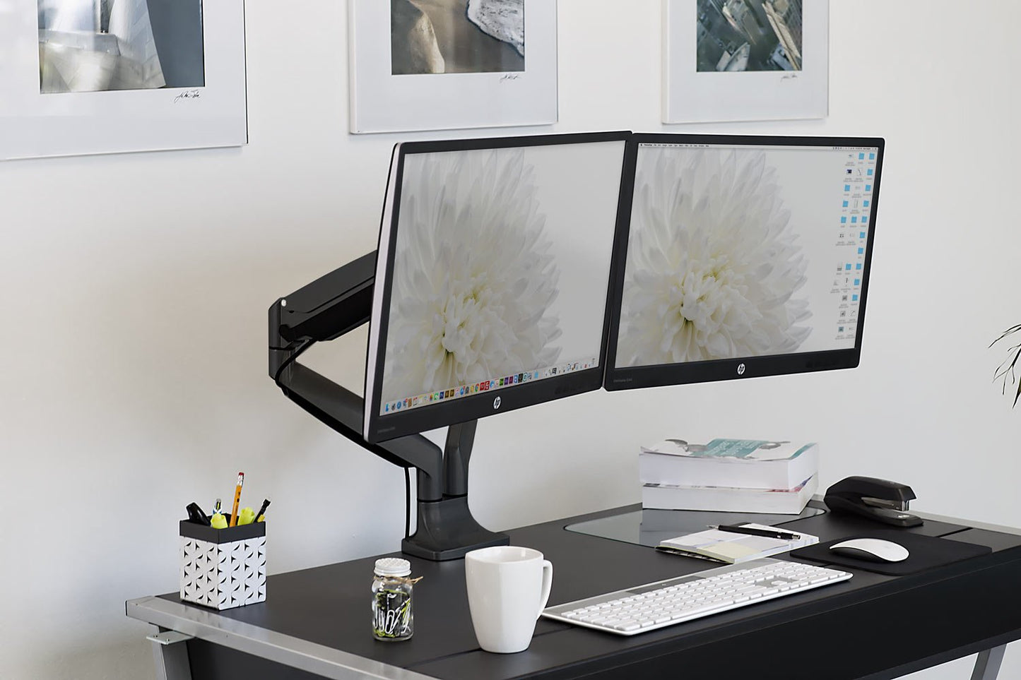Mount-It! Dual Monitor Stand | Height Adjustable Dual Monitor Desk Mount | Mount Computer Monitors up to 32 Inches | VESA Mount 75x75 and 100x100, 20 Lb Capacity Each Arm, Black (MI-1772B)