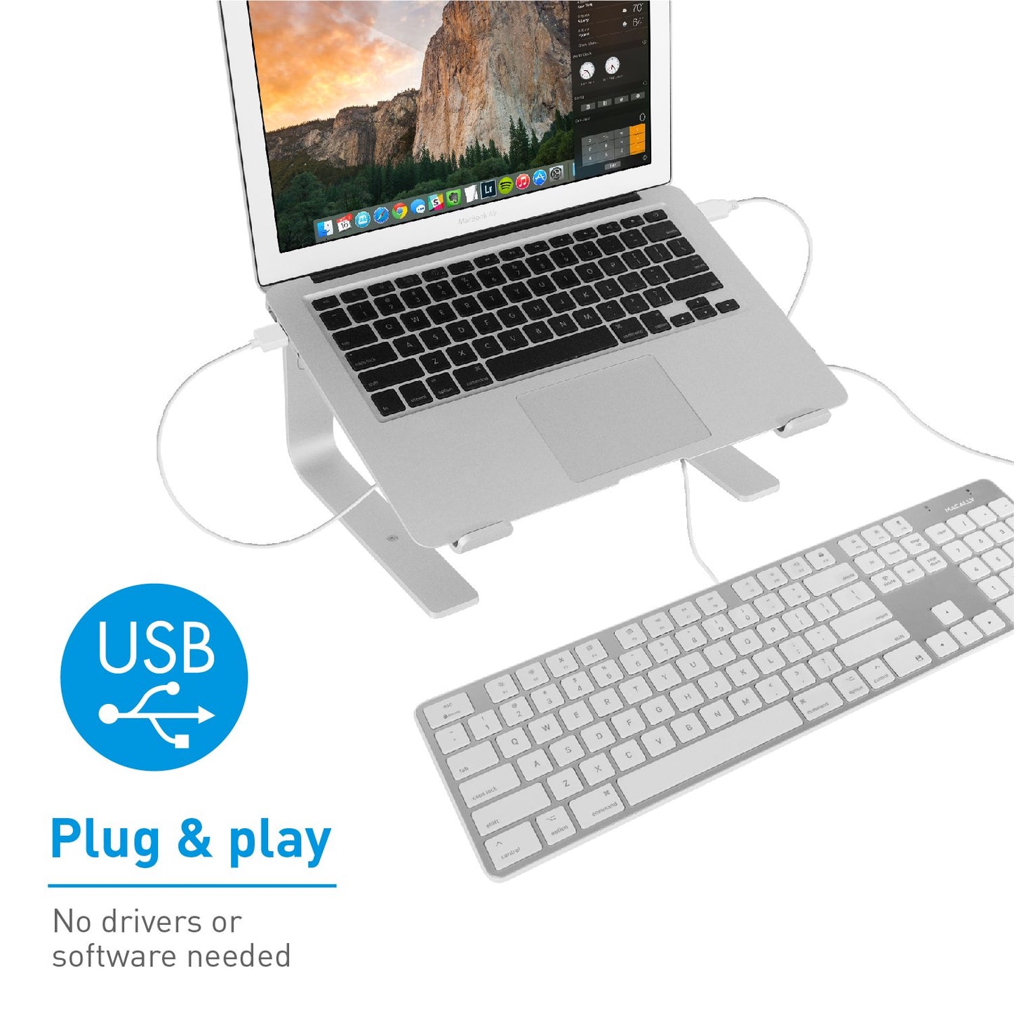 Macally Ultra-Slim USB Wired Keyboard with Number Keypad for Apple Mac Pro, MacBook Pro/Air, iMac, Mac Mini, Laptop Computers, Windows Desktop PC Laptops, Silver (SLIMKEYPROA)