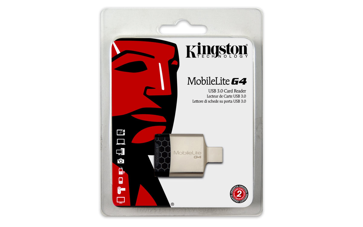 Kingston Digital USB 3.0 Portable Card Reader for SD, SDXC, SDHC, MMC, RS-MMC, microSD, microSDHC, microSDXC Card UHS-I and UHS-II, Class 4, 6, and 10 Memory Cards. MobileLite G4 (FCR-MLG4)