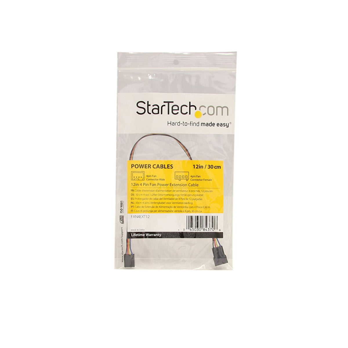StarTech.com FAN4EXT12 12in 4 Pin Fan Power Extension Cable - M/F
