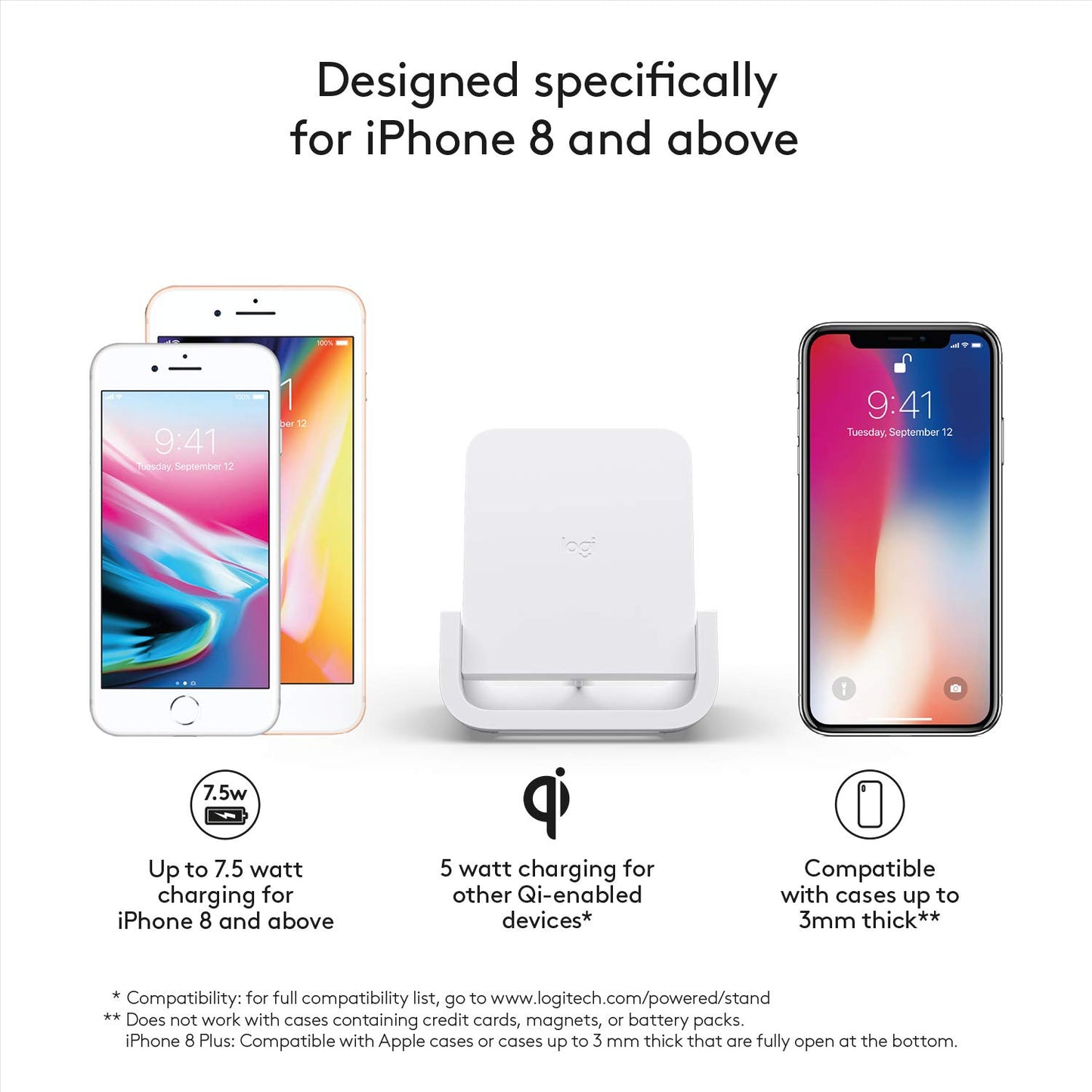 Refurbished Logitech Powered Wireless Charging Stand for iPhone 8, 8 Plus, X, XS, XS Max and XR