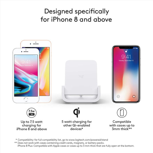 Refurbished Logitech Powered Wireless Charging Stand for iPhone 8, 8 Plus, X, XS, XS Max and XR
