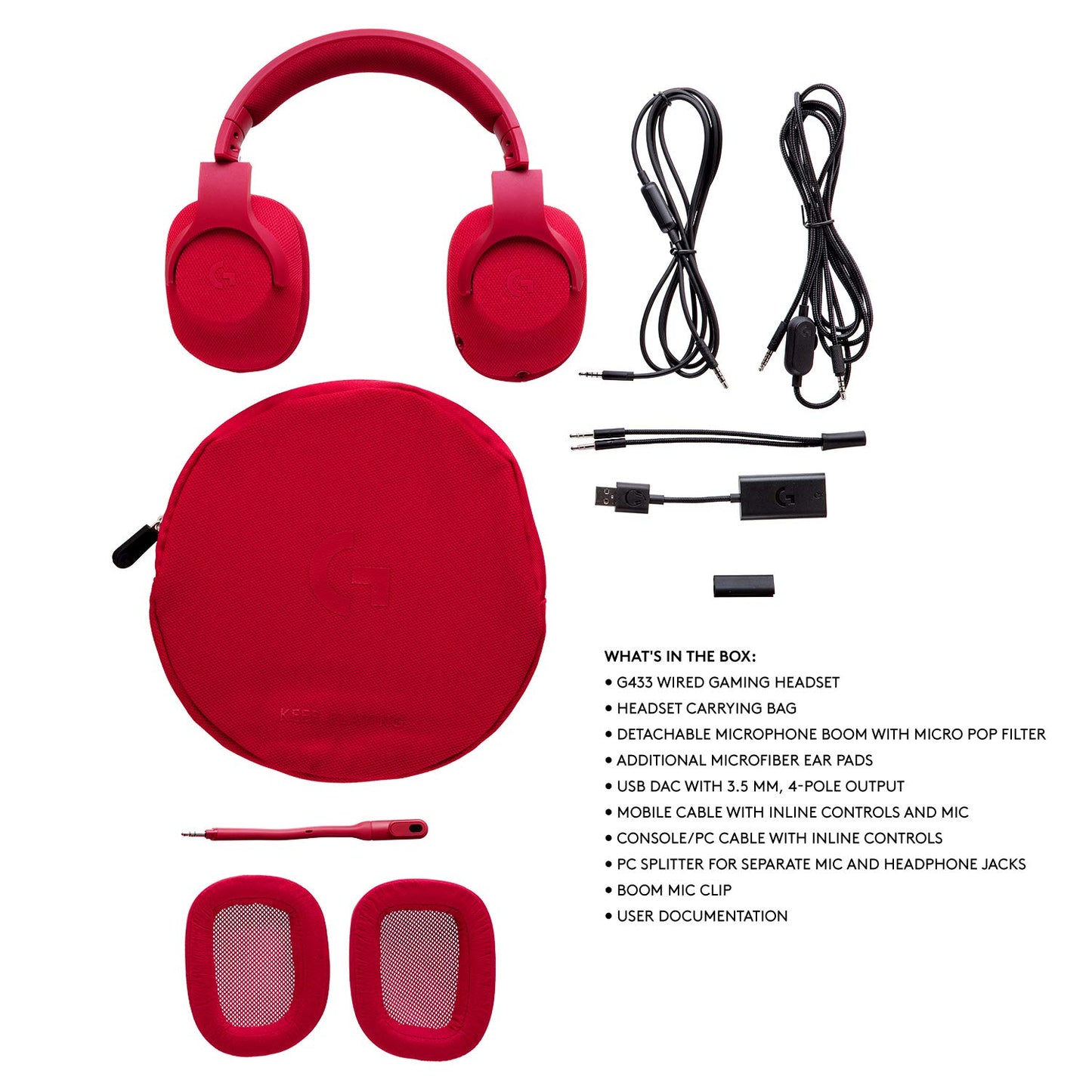 Logitech G433 7.1 Wired Gaming Headset with DTS Headphone: X 7.1 Surround for PC, PS4, PS4 PRO, Xbox One, Xbox One S, Nintendo Switch - Fire Red