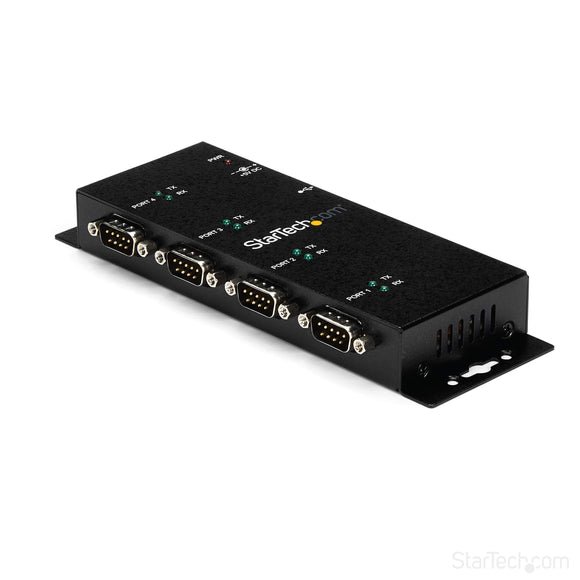 StarTech.com 4 Port USB to Serial RS232 Adapter - Wall Mount - Din Rail - COM Port Retention - FTDI USB to DB9 RS232 Hub (ICUSB2324I)