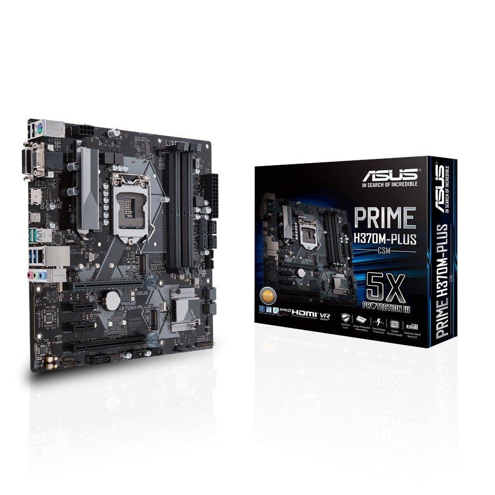 Asus Prime H370M-Plus/CSM Desktop Motherboard - Intel Chipset - Socket H4 LGA-1151 - Micro ATX - 1 x Processor Support - 64 GB D
