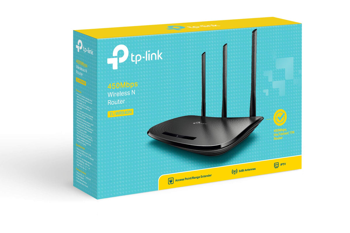 TP-LINK TL-WR940N Wireless N300 Home Router, 450Mpbs, 3 External Antennas, IP QoS, WPS Button