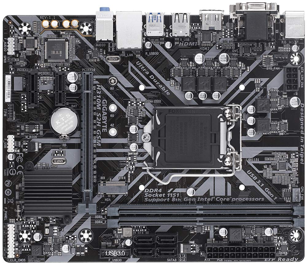Gigabyte LGA1151/ Intel/ H310/ Micro ATX/ DDR4/ HDMI 1.4/ M.2 Motherboard (H310M S2H GSM)
