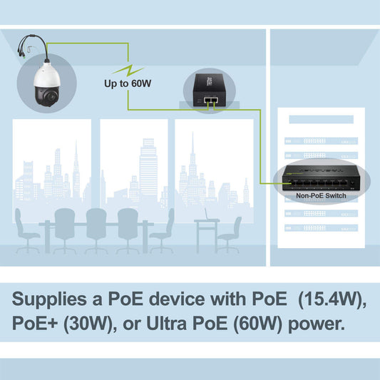 TRENDnet Gigabit Ultra PoE+ Injector, Full Duplex Gigabit Speeds, 100 M Network Range, Supports IEEE 802.3af/802.at/Ultra PoE, Plug & Play, TPE-117GI