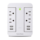 CyberPower P4WSU Professional Surge Protector, 900J/125V, 4 Swivel Outlets, 4 USB-A Charge Ports, White Wall Tap