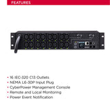 CyberPower PDU81007 Switched Metered-by-Outlet PDU, 200-240V/30A, 16 Outlets, 2U Rackmount