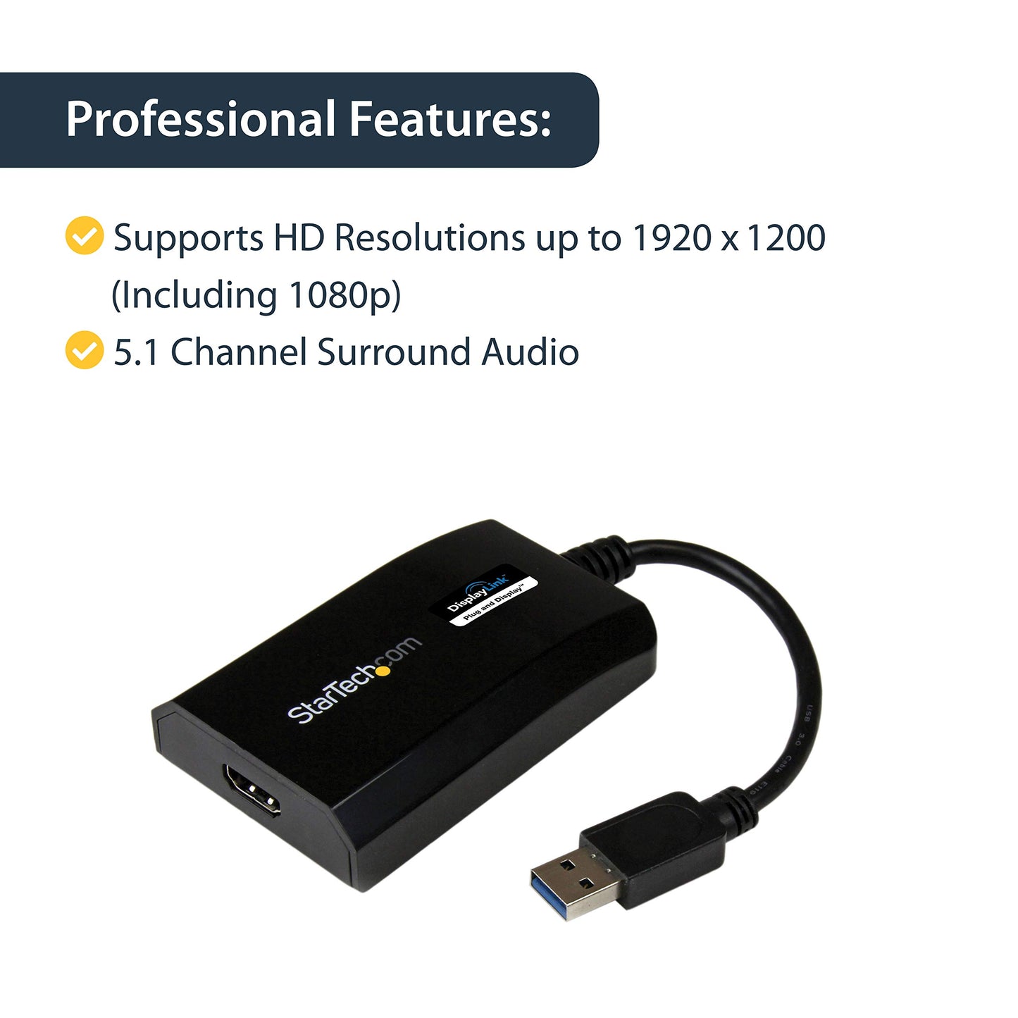 StarTech.com USB 3.0 to HDMI External Video Card Adapter - DisplayLink - 1080p External Dual / Multi Monitor Graphics Adapter (USB32HDPRO)