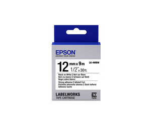 Epson LabelWorks Strong Adhesive LK Tape Cartridge 1/2",Black/White (LK-4WBW)