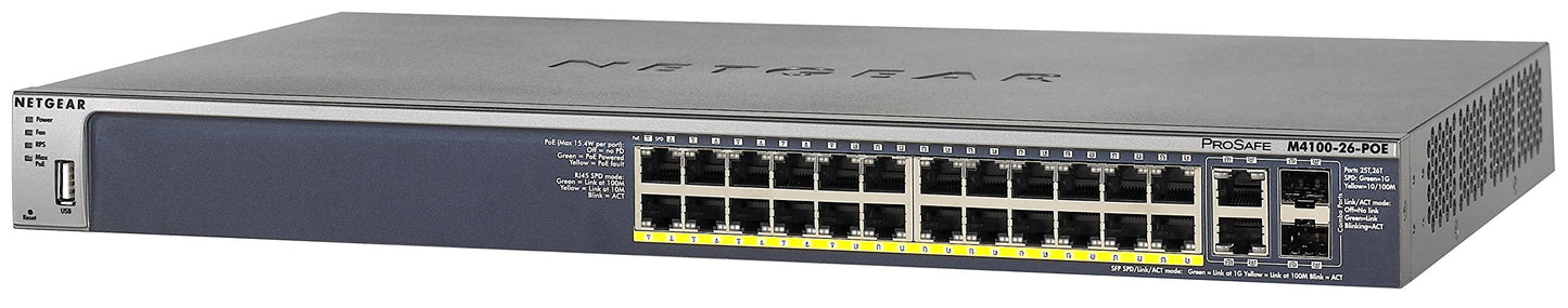 NETGEAR ProSAFE M4100-26-POE + 24-Port Fast Ethernet Managed Switch (FSM7226P-100NES)
