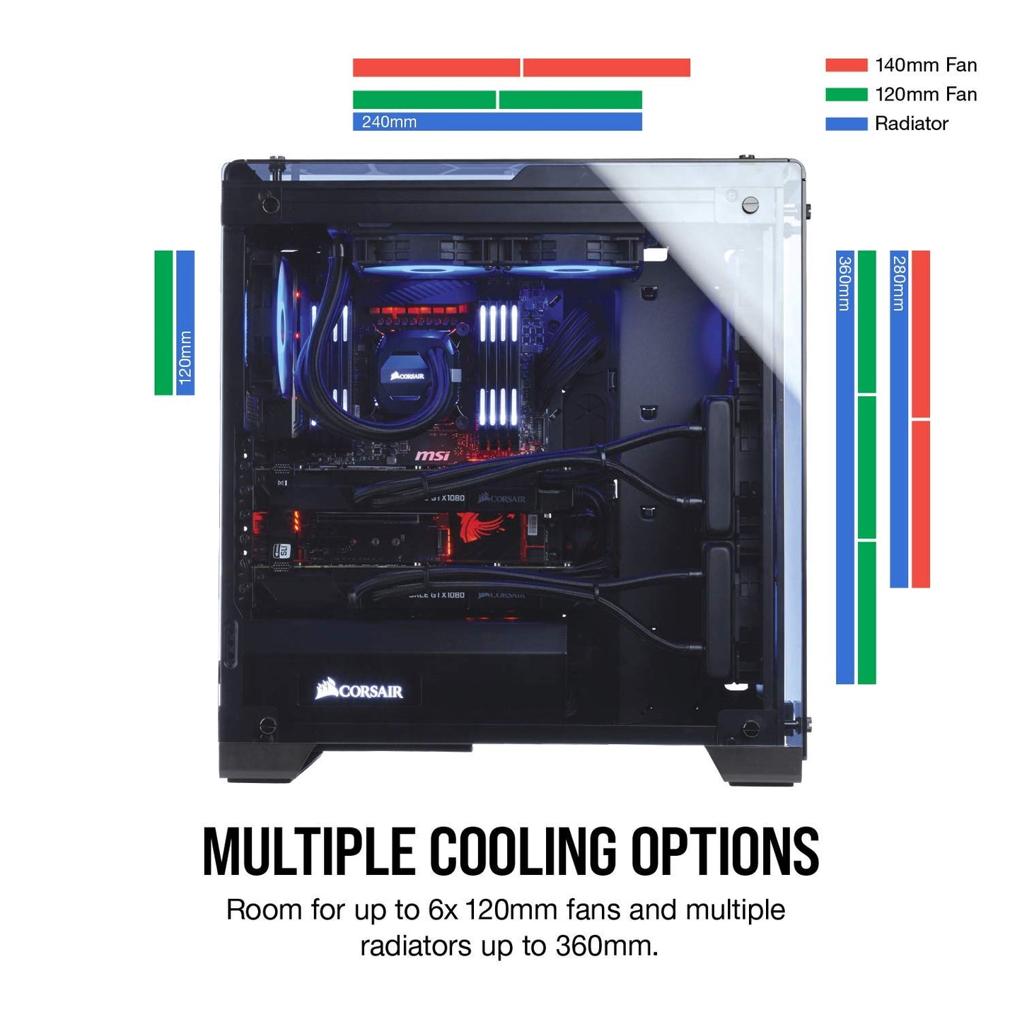 CORSAIR CRYSTAL 570X RGB Mid-Tower Case, 3 RGB Fans, Tempered Glass - Black
