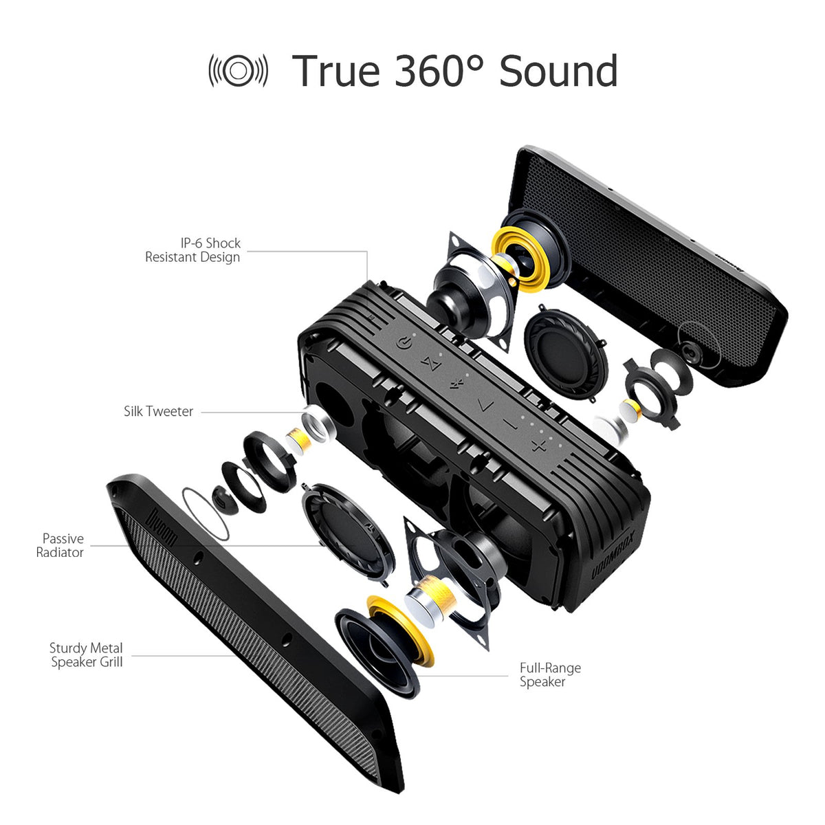 Divoom Voombox-Power-Bluetooth Portable Speaker, Powerful bass, Crystal Clear Stereo Sound, Power Bank， Wireless Range, Microphone, IPX5,