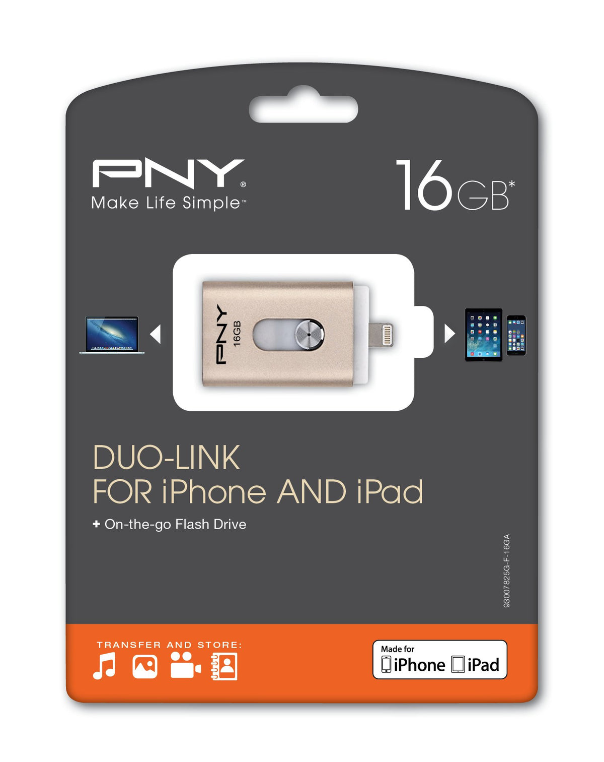 PNY Duo-Link On-The-Go 16GB USB Flash Drive for iPad (P-FDI16GOTGA-GE)