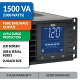 TRIPP LITE 1500VA 1000W Ups Smart LCD SMC1500 2U RM Pure Sine Wave AVR USB
