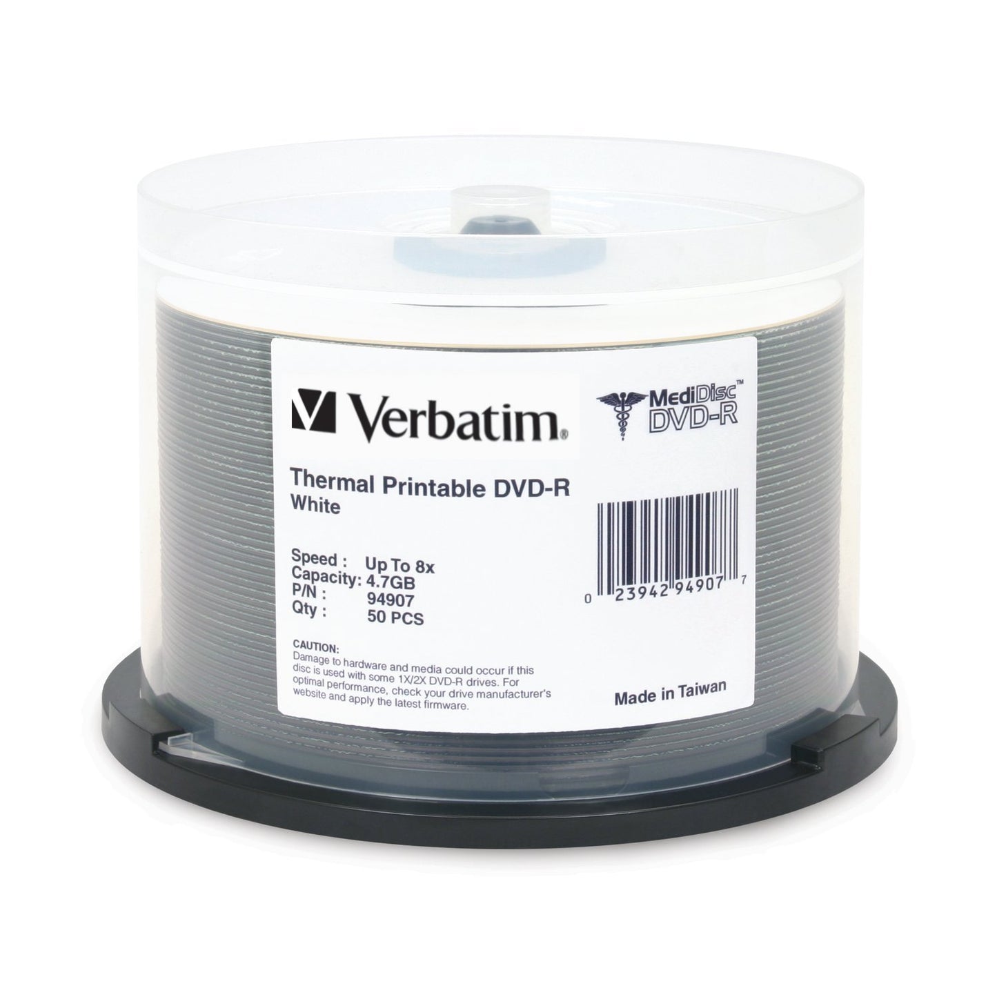 Verbatim MediDisc DVD-R 4.7GB 8X White Thermal Printable 50 Disc Spindle  94907