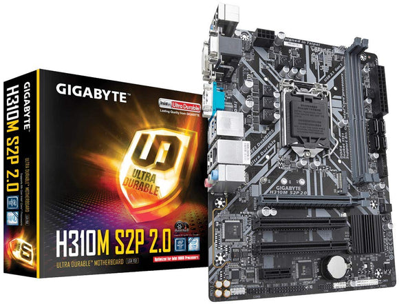GIGABYTE H310M S2P 2.0 (LGA1151/ Intel/ H310/ Micro ATX/Ultra Durable/ 8118 Gaming LAN/ DDR4/ HDMI 1.4/ M.2/ DVI-D/Motherboard)